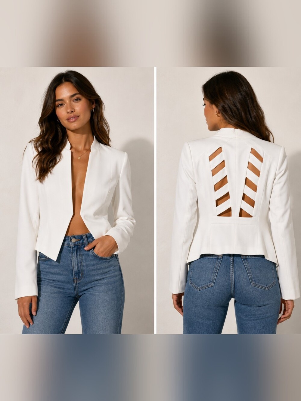 BCBG Maxazria Cream Cutout Detail Blazer Size Small